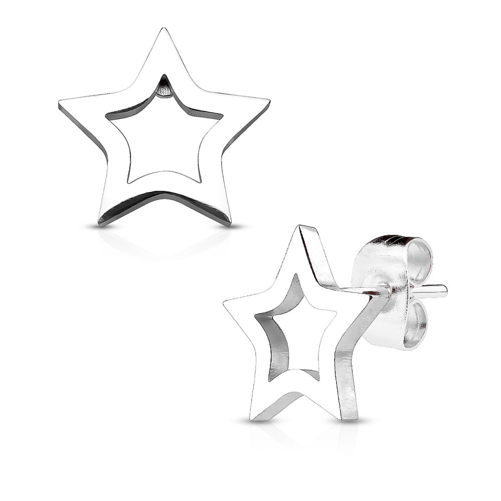 MJ-SE2423 Hollow Star 316L Stainless Steel Earring Studs Pair
